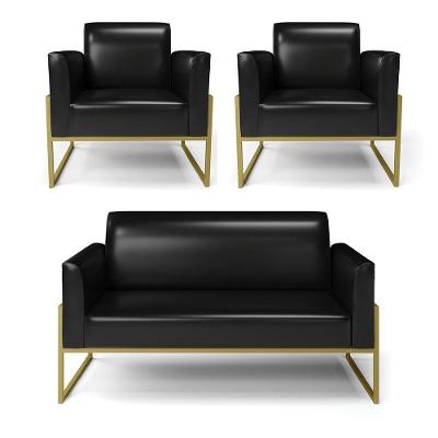 Sofá Namoradeira Com 2 Poltronas Base Industrial Alta Dourado Marisa Corano D03 - D\'rossi Cor Preto