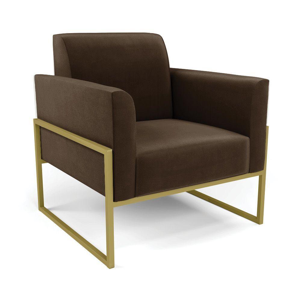 Sofá Namoradeira Com Poltrona Base Industrial Alta Dourado Marisa Suede Marrom D03 - D\'rossi - 4