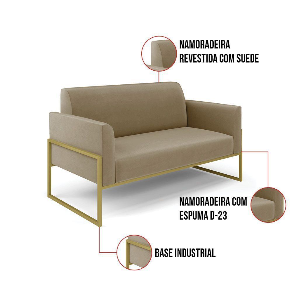 Sofá Namoradeira Com 2 Poltronas Base Industrial Alta Dourado Marisa Suede D03 - D\'rossi Cor Marrom Rato - 4