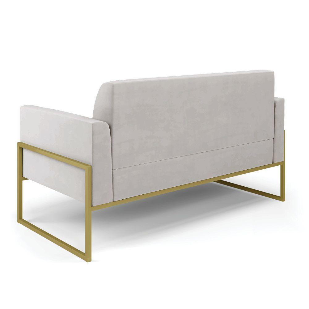 Sofá Namoradeira Com 2 Poltronas Base Industrial Alta Dourado Marisa Veludo D03 - D\'rossi Cor Cinza - 8