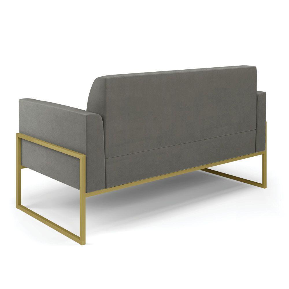 Sofá Namoradeira Com 2 Poltronas Base Industrial Alta Dourado Marisa Suede D03 - D\'rossi Cor Grafite - 5