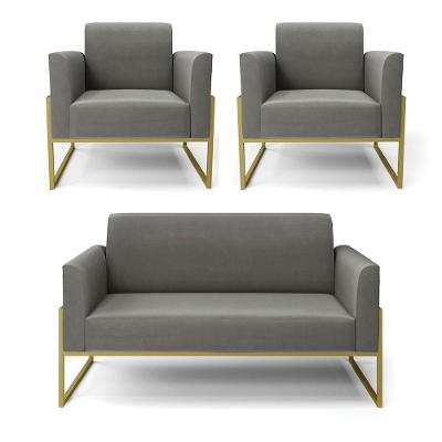 Sofá Namoradeira Com 2 Poltronas Base Industrial Alta Dourado Marisa Suede D03 - D\'rossi Cor Grafite
