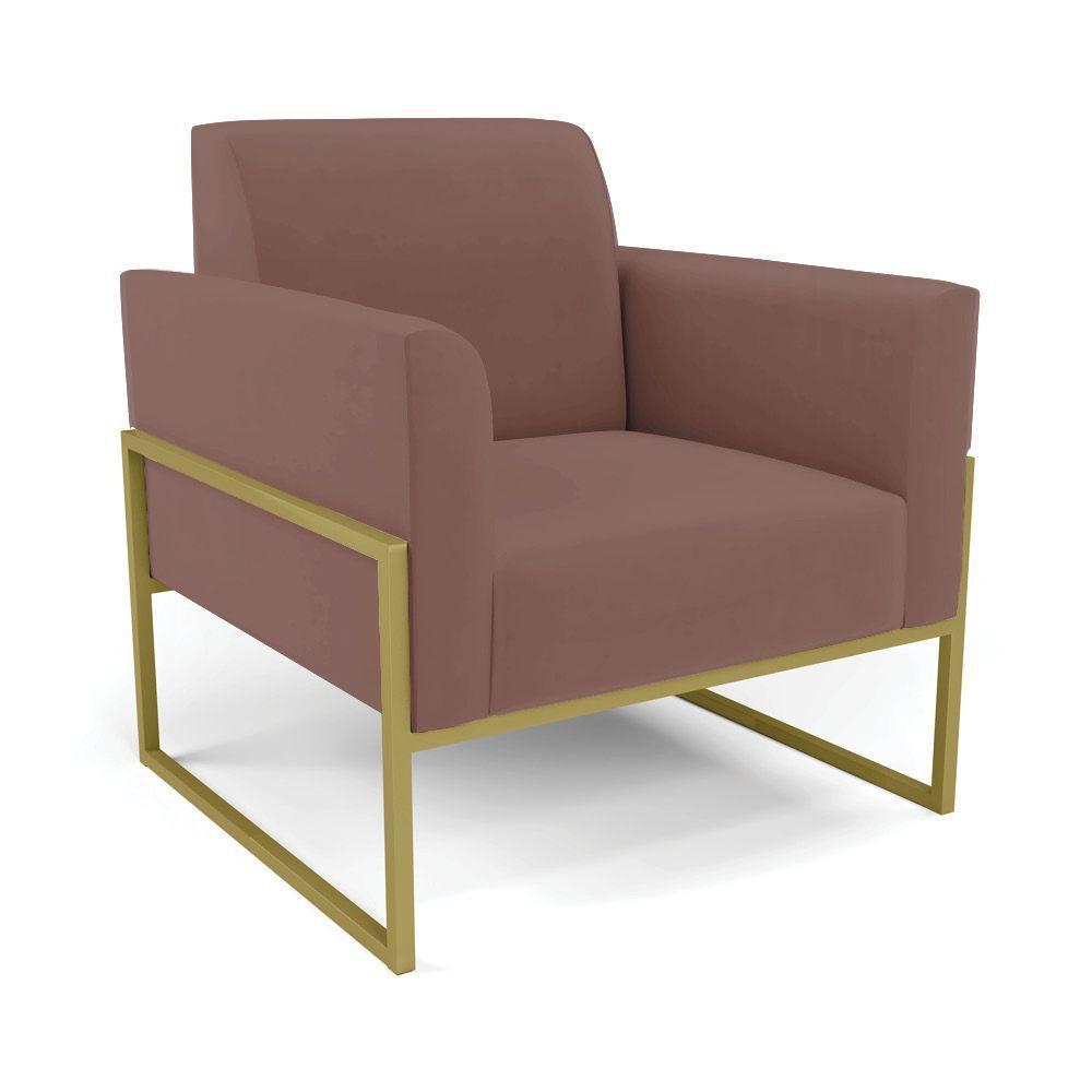 Sofá Namoradeira Com Poltrona Base Industrial Alta Dourado Marisa Veludo Rosê D03 - D\'rossi - 7