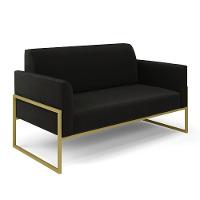Sofá Namoradeira Com 2 Poltronas Base Industrial Alta Dourado Marisa Suede D03 - D\'rossi Cor Preto - 8