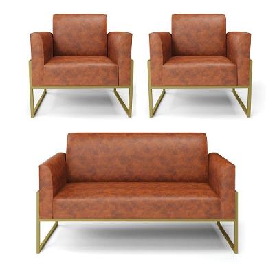 Sofá Namoradeira Com 2 Poltronas Base Industrial Alta Dourado Marisa Corano D03 - D\'rossi Cor Nozes