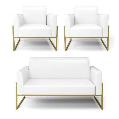 Sofá Namoradeira Com 2 Poltronas Base Industrial Alta Dourado Marisa Corano D03 - D\'rossi Cor Branco