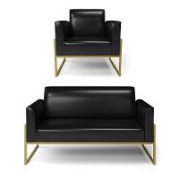 Sofá Namoradeira Com Poltrona Base Industrial Alta Dourado Marisa Corano Preto D03 - D\'rossi - 1