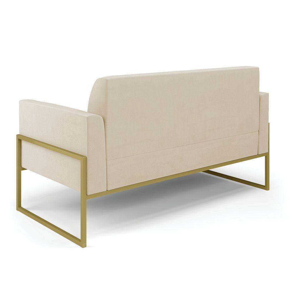 Sofá Namoradeira Com Poltrona Base Industrial Alta Dourado Marisa Suede Bege D03 - D\'rossi - 6