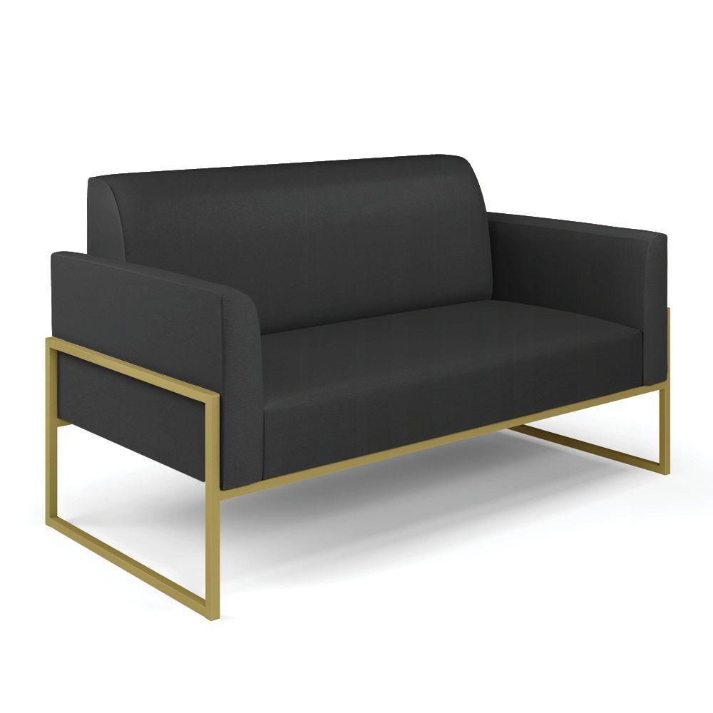 Sofá Namoradeira Com 2 Poltronas Base Industrial Alta Dourado Marisa Corino Preto D03 - D\'rossi - 4