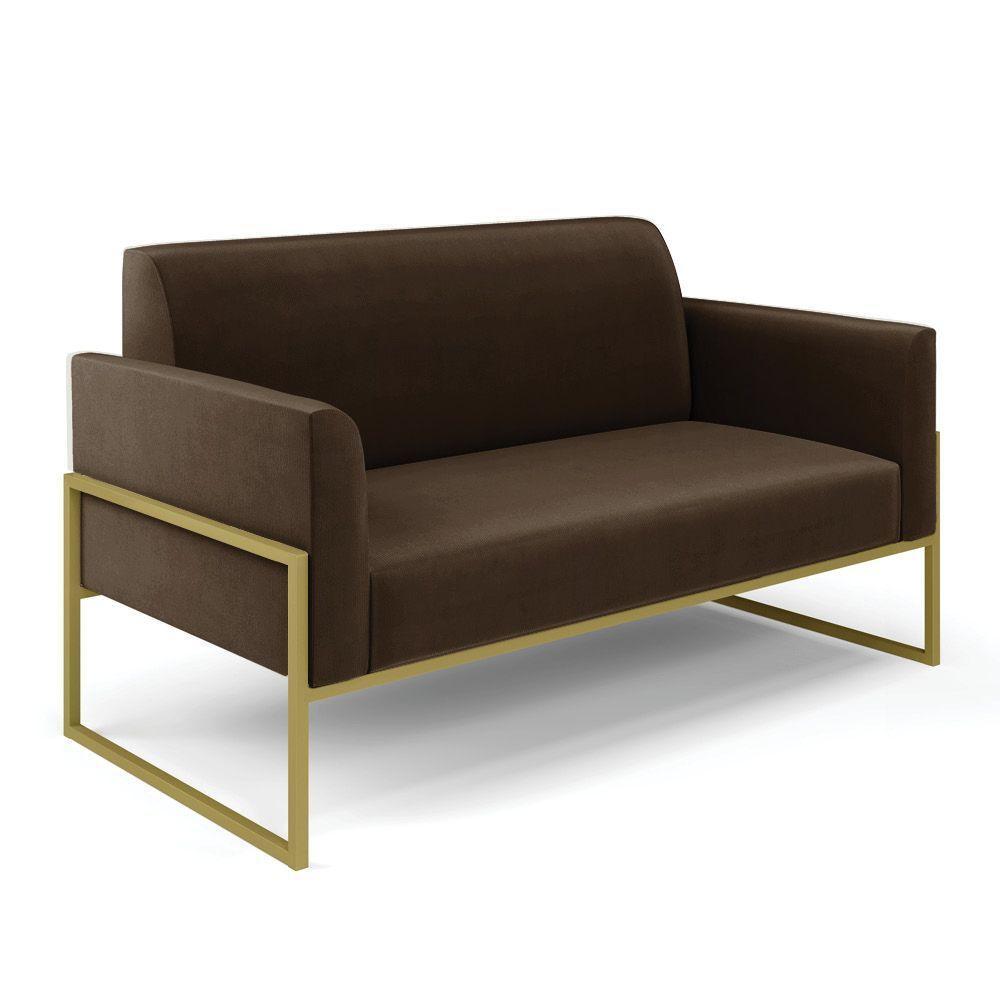 Sofá Namoradeira Com 2 Poltronas Base Industrial Alta Dourado Marisa Suede D03 - D\'rossi Cor Marrom - 6