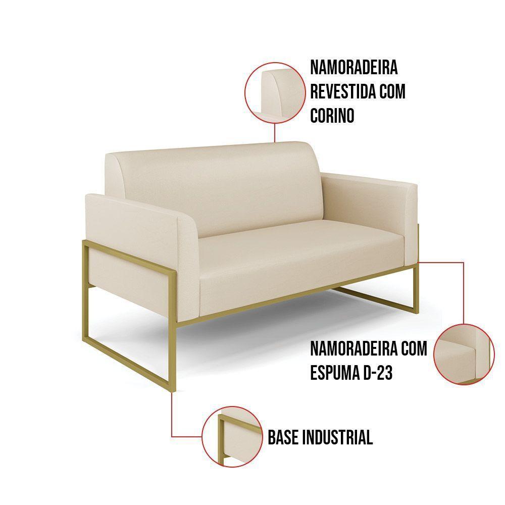 Sofá Namoradeira Base Industrial Alta Dourado Marisa Corino Bege D03 - D\'rossi - 3
