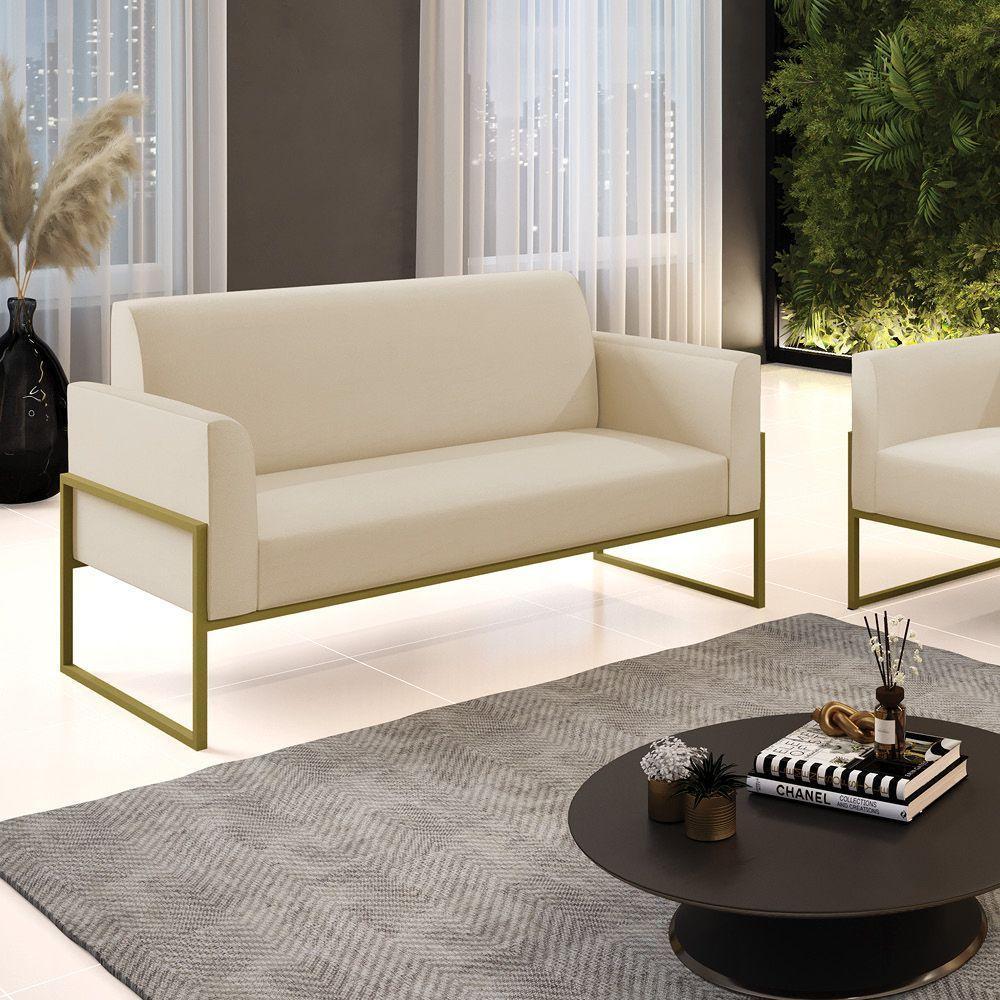 Sofá Namoradeira Base Industrial Alta Dourado Marisa Corino Bege D03 - D\'rossi - 7