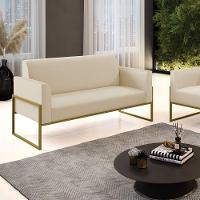 Sofá Namoradeira Base Industrial Alta Dourado Marisa Corino Bege D03 - D\'rossi - 7