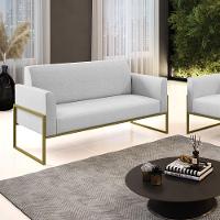 Sofá Namoradeira Base Industrial Alta Dourado Marisa Linho D03 - D\'rossi Cor A05 Cinza - 7