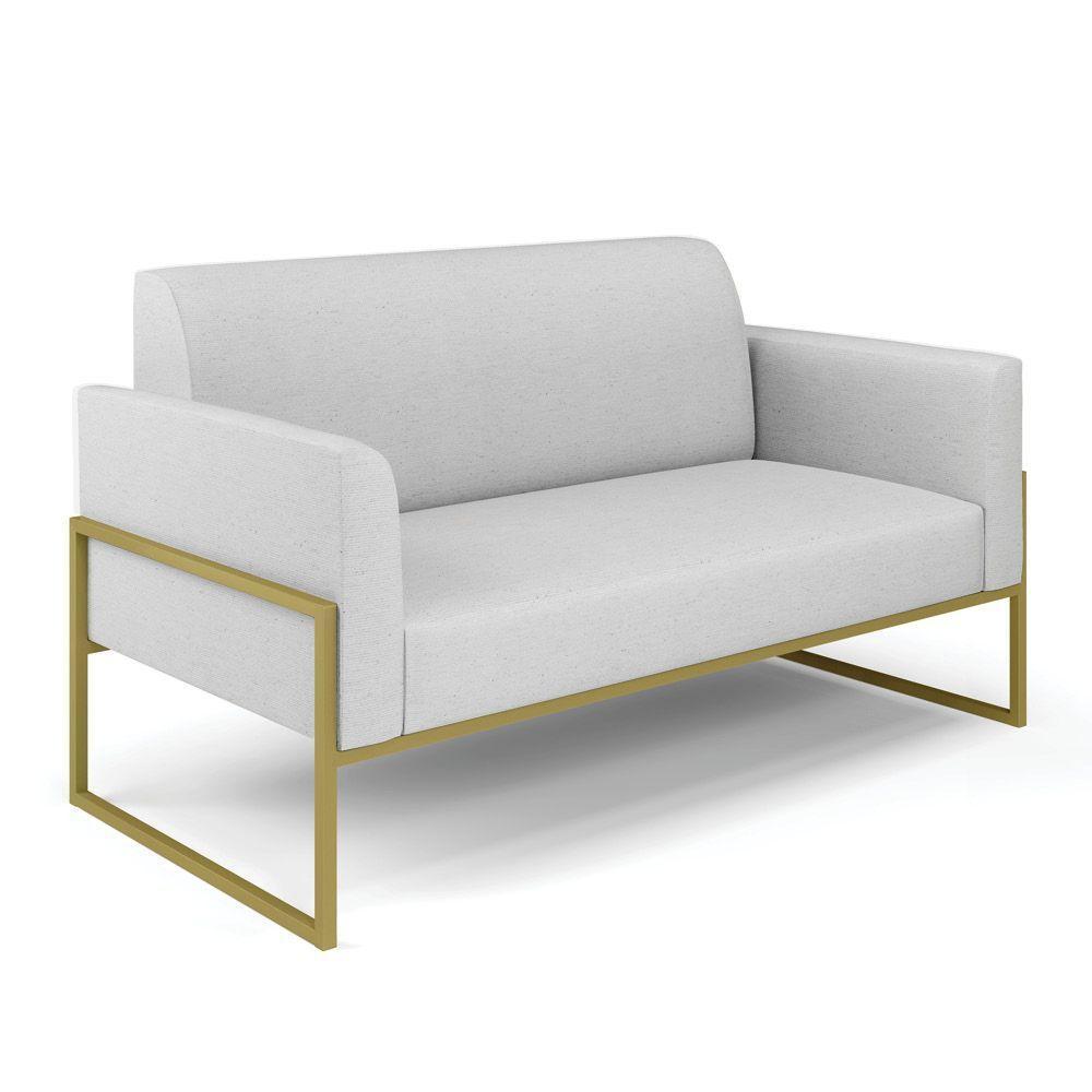 Sofá Namoradeira Com 2 Poltronas Base Industrial Alta Dourado Marisa Linho D03 - D\'rossi Cor A05 Cinza - 6