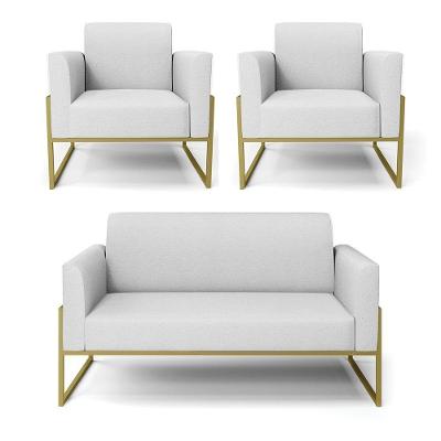 Sofá Namoradeira Com 2 Poltronas Base Industrial Alta Dourado Marisa Linho D03 - D\'rossi Cor A05 Cinza