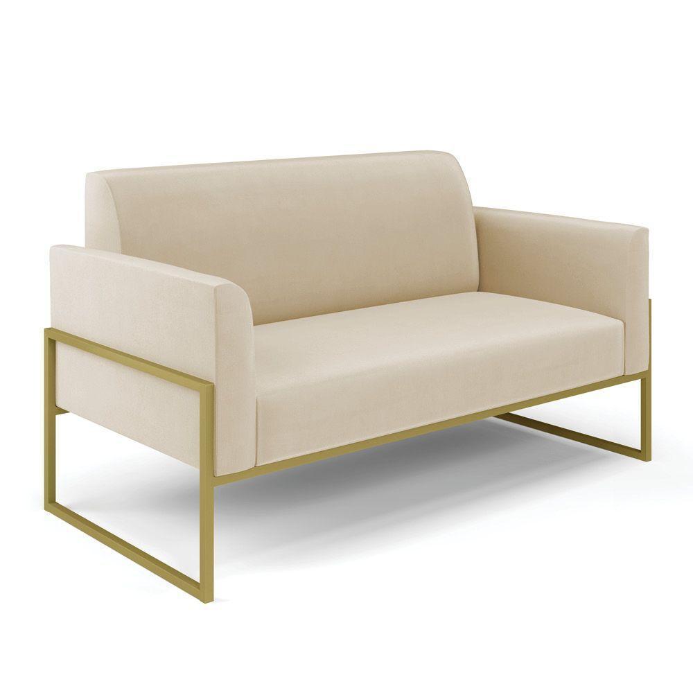Sofá Namoradeira Com Poltrona Base Industrial Alta Dourado Marisa Suede D03 - D\'rossi Cor Bege - 7