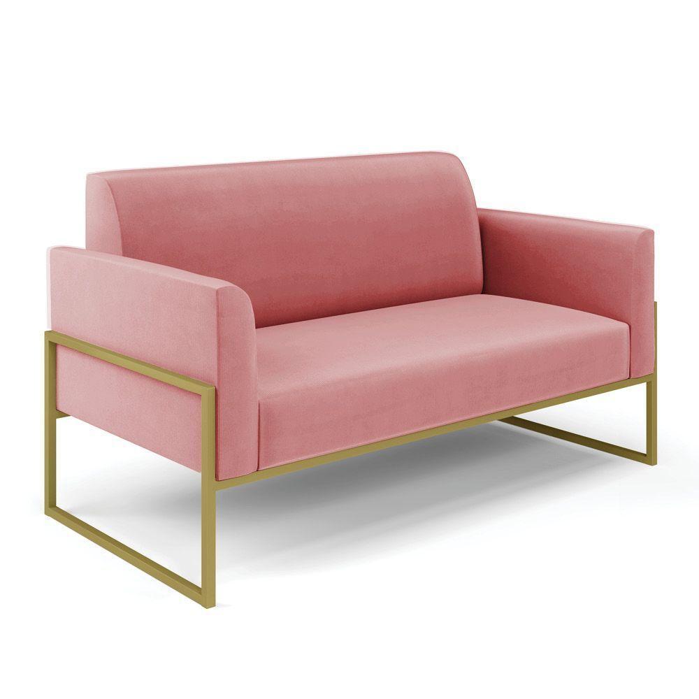 Sofá Namoradeira Com Poltrona Base Industrial Alta Dourado Marisa Suede D03 - D\'rossi Cor Rose - 4