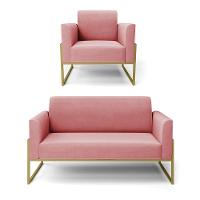 Sofá Namoradeira Com Poltrona Base Industrial Alta Dourado Marisa Suede D03 - D\'rossi Cor Rose - 1
