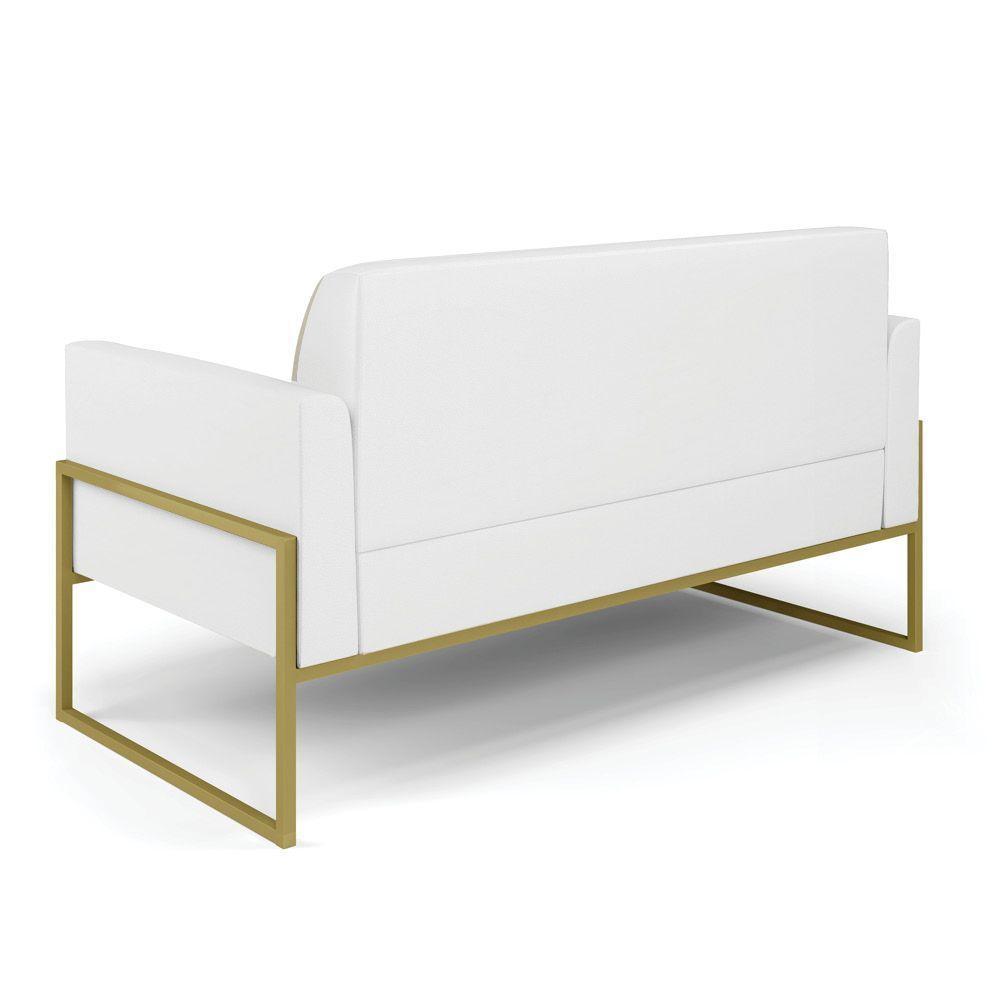 Sofá Namoradeira Com Poltrona Base Industrial Alta Dourado Marisa Corino Branco D03 - D\'rossi - 4