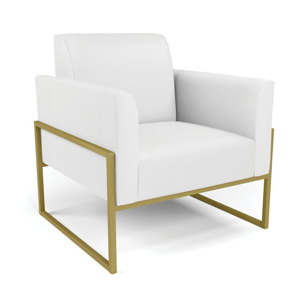 Sofá Namoradeira Com Poltrona Base Industrial Alta Dourado Marisa Corino Branco D03 - D\'rossi - 8