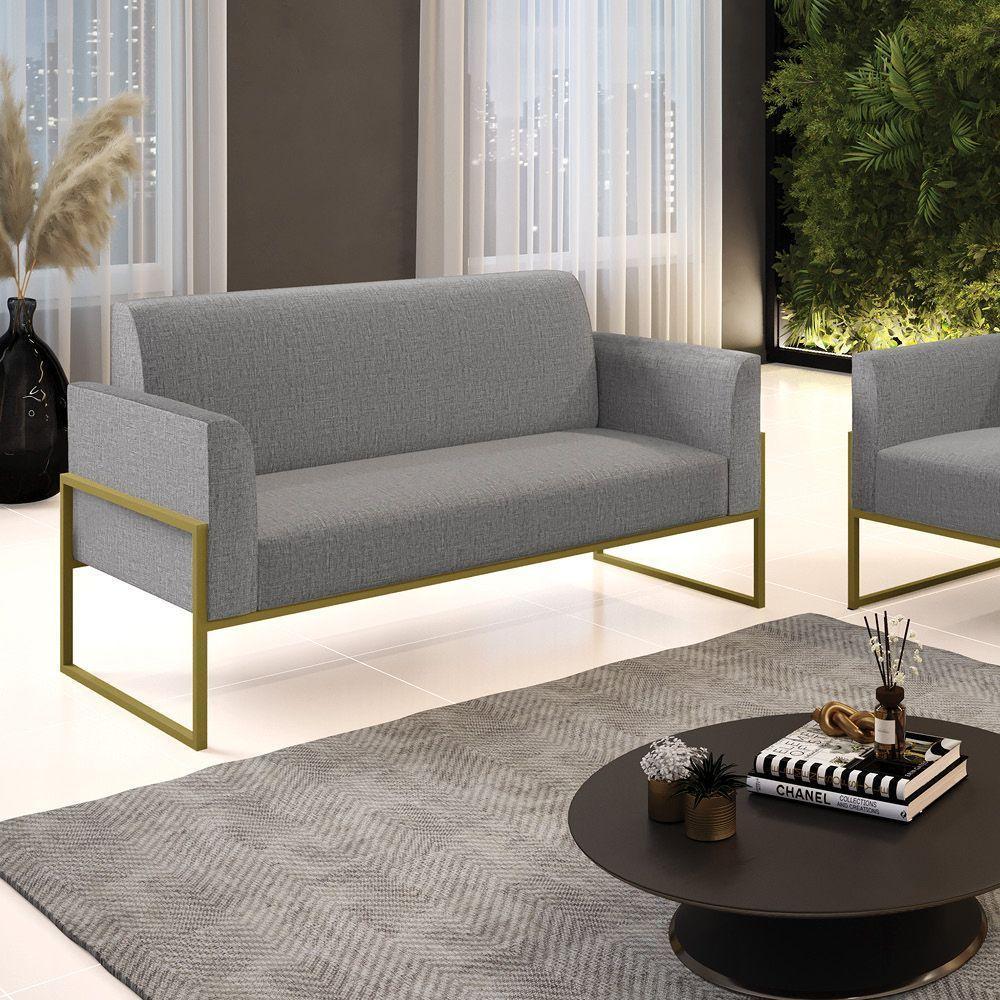 Sofá Namoradeira Base Industrial Alta Dourado Marisa Linho D03 - D\'rossi Cor A26 Grafite - 6