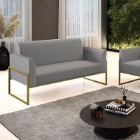 Sofá Namoradeira Base Industrial Alta Dourado Marisa Linho D03 - D\'rossi Cor A26 Grafite - 6