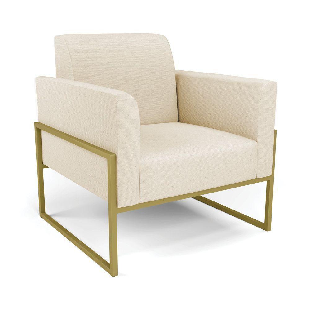 Sofá Namoradeira Com Poltrona Base Industrial Alta Dourado Marisa Linho D03 - D\'rossi Cor A19 Bege - 5