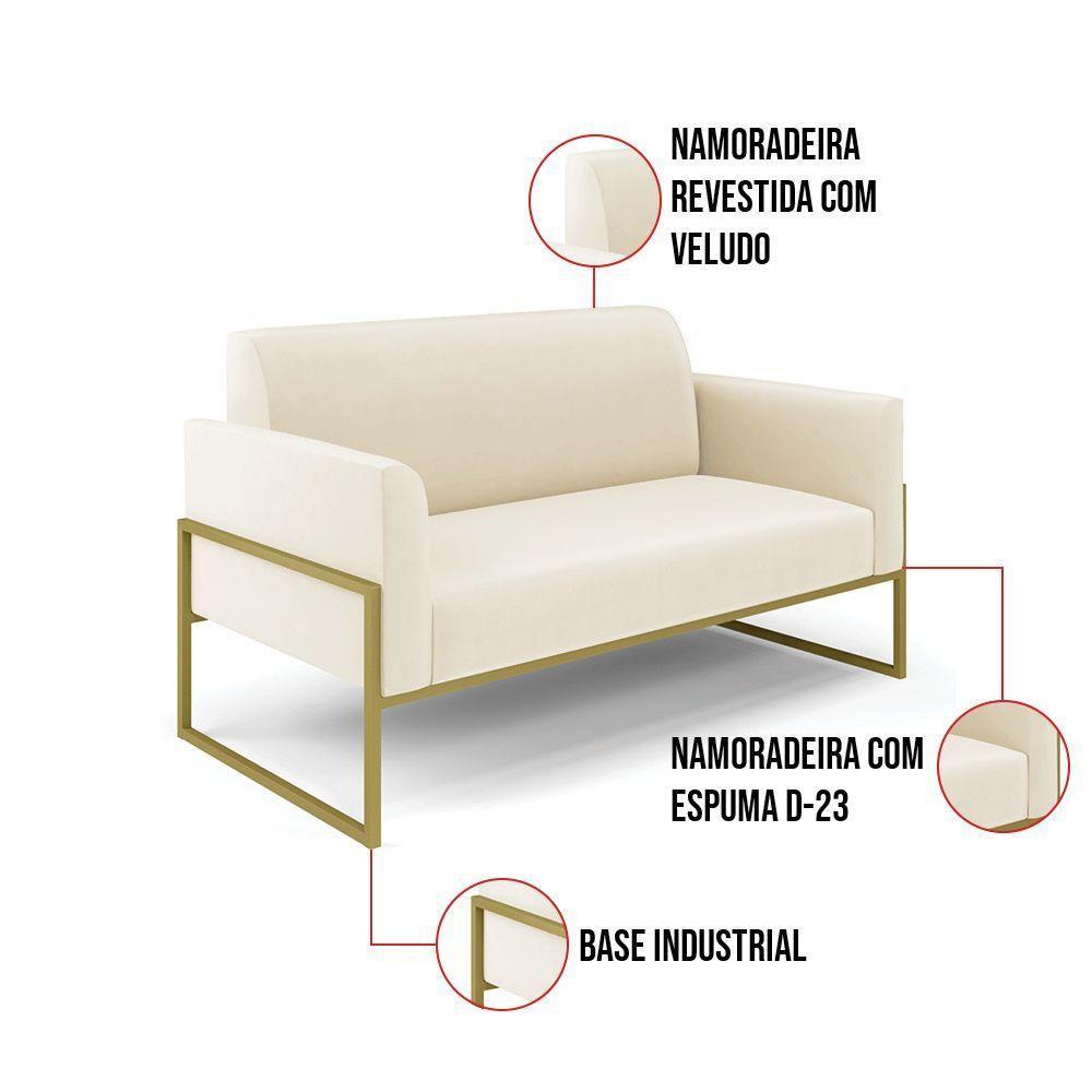 Sofá Namoradeira Base Industrial Alta Dourado Marisa Veludo D03 - D\'rossi Cor Bege - 2