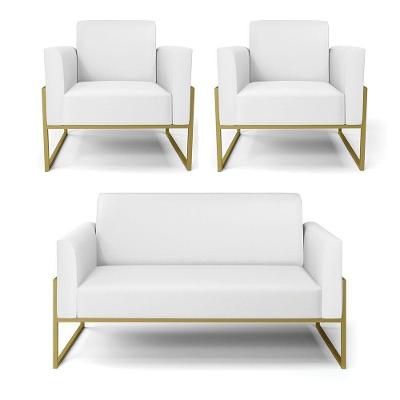 Sofá Namoradeira Com 2 Poltronas Base Industrial Alta Dourado Marisa Corino D03 - D\'rossi Cor Branco