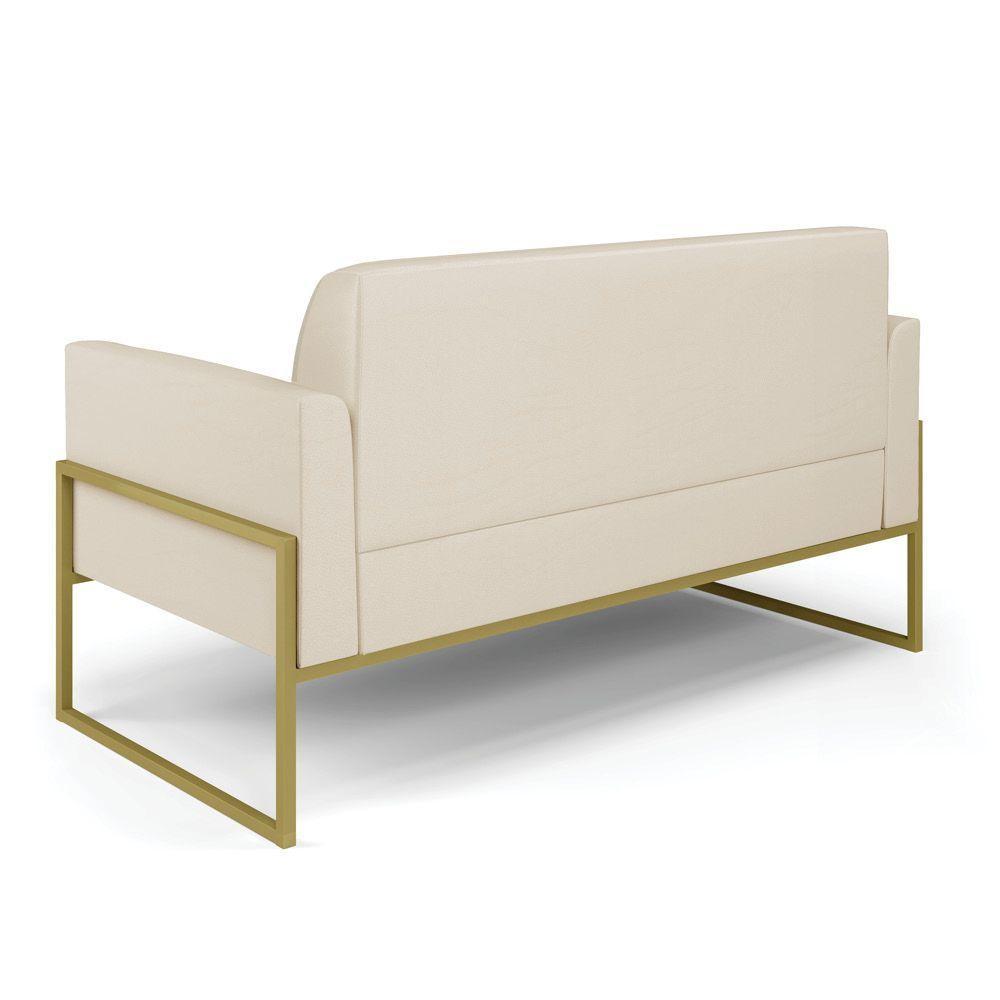 Sofá Namoradeira Com Poltrona Base Industrial Alta Dourado Marisa Corino Bege D03 - D\'rossi - 8