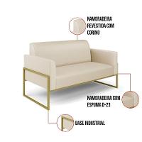 Sofá Namoradeira Com Poltrona Base Industrial Alta Dourado Marisa Corino Bege D03 - D\'rossi - 3