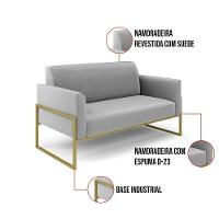 Sofá Namoradeira Com 2 Poltronas Base Industrial Alta Dourado Marisa Suede D03 - D\'rossi Cor Cinza