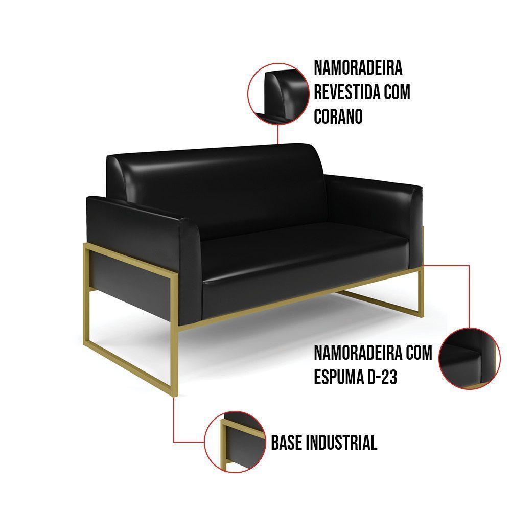 Sofá Namoradeira Com 2 Poltronas Base Industrial Alta Dourado Marisa Corano Preto D03 - D\'rossi - 3