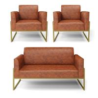 Sofá Namoradeira Com 2 Poltronas Base Industrial Alta Dourado Marisa Corano Nozes D03 - D\'rossi - 1