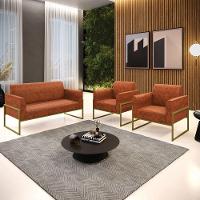 Sofá Namoradeira Com 2 Poltronas Base Industrial Alta Dourado Marisa Corano Nozes D03 - D\'rossi - 2