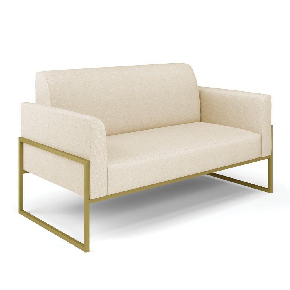 Sofá Namoradeira Base Industrial Alta Dourado Marisa Linho D03 - D\'rossi Cor A19 Bege - 1
