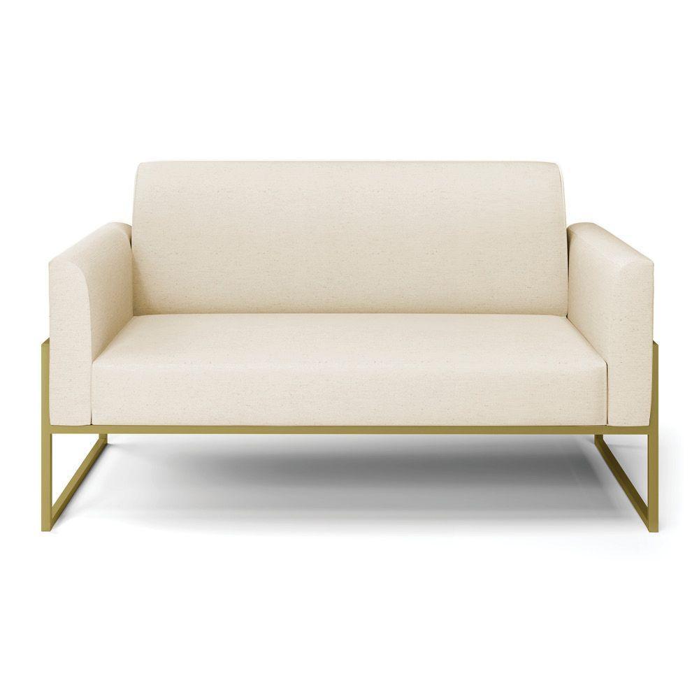 Sofá Namoradeira Base Industrial Alta Dourado Marisa Linho D03 - D\'rossi Cor A19 Bege - 3