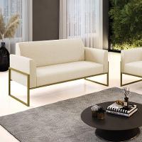 Sofá Namoradeira Base Industrial Alta Dourado Marisa Linho D03 - D\'rossi Cor A19 Bege
