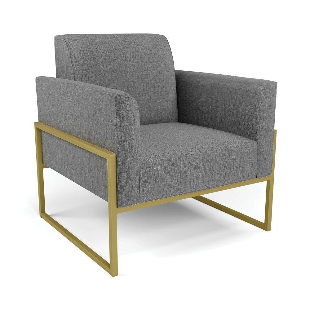 Sofá Namoradeira Com Poltrona Base Industrial Alta Dourado Marisa Linho Grafite A26 D03 - D\'rossi - 3