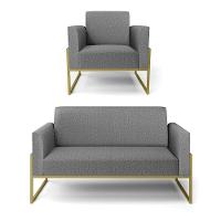 Sofá Namoradeira Com Poltrona Base Industrial Alta Dourado Marisa Linho Grafite A26 D03 - D\'rossi - 1