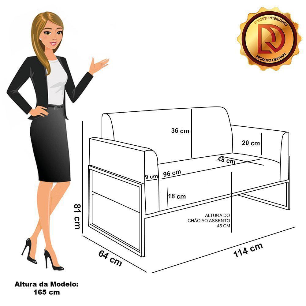 Sofá Namoradeira Com 2 Poltronas Base Industrial Alta Dourado Marisa Linho D03 - D\'rossi Cor A19 Bege - 4