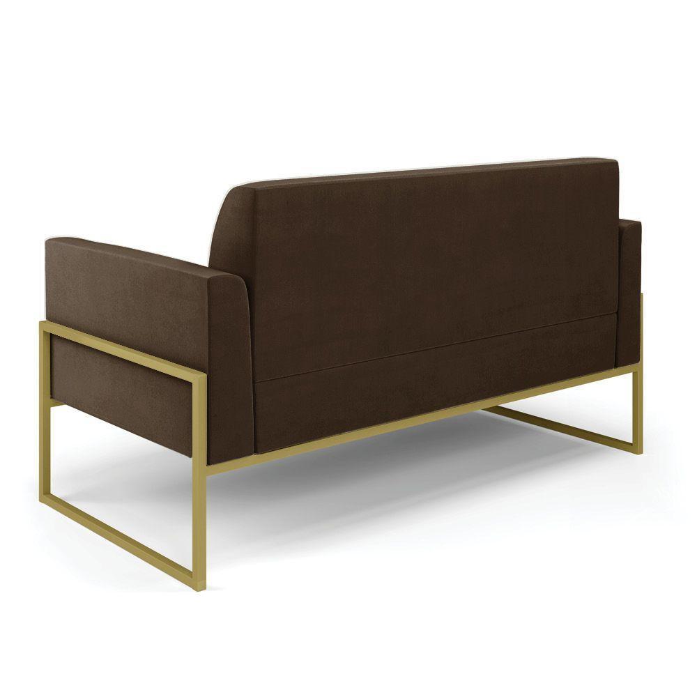 Sofá Namoradeira Base Industrial Alta Dourado Marisa Suede Marrom D03 - D\'rossi - 2