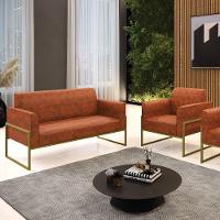 Sofá Namoradeira Com Poltrona Base Industrial Alta Dourado Marisa Corano Nozes D03 - D\'rossi - 3