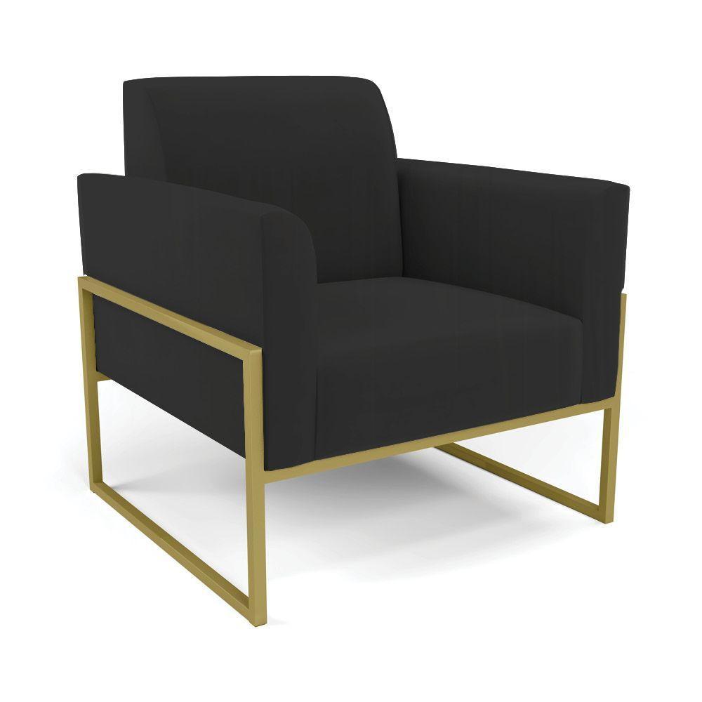 Sofá Namoradeira Com 2 Poltronas Base Industrial Alta Dourado Marisa Veludo Preto D03 - D\'rossi - 6