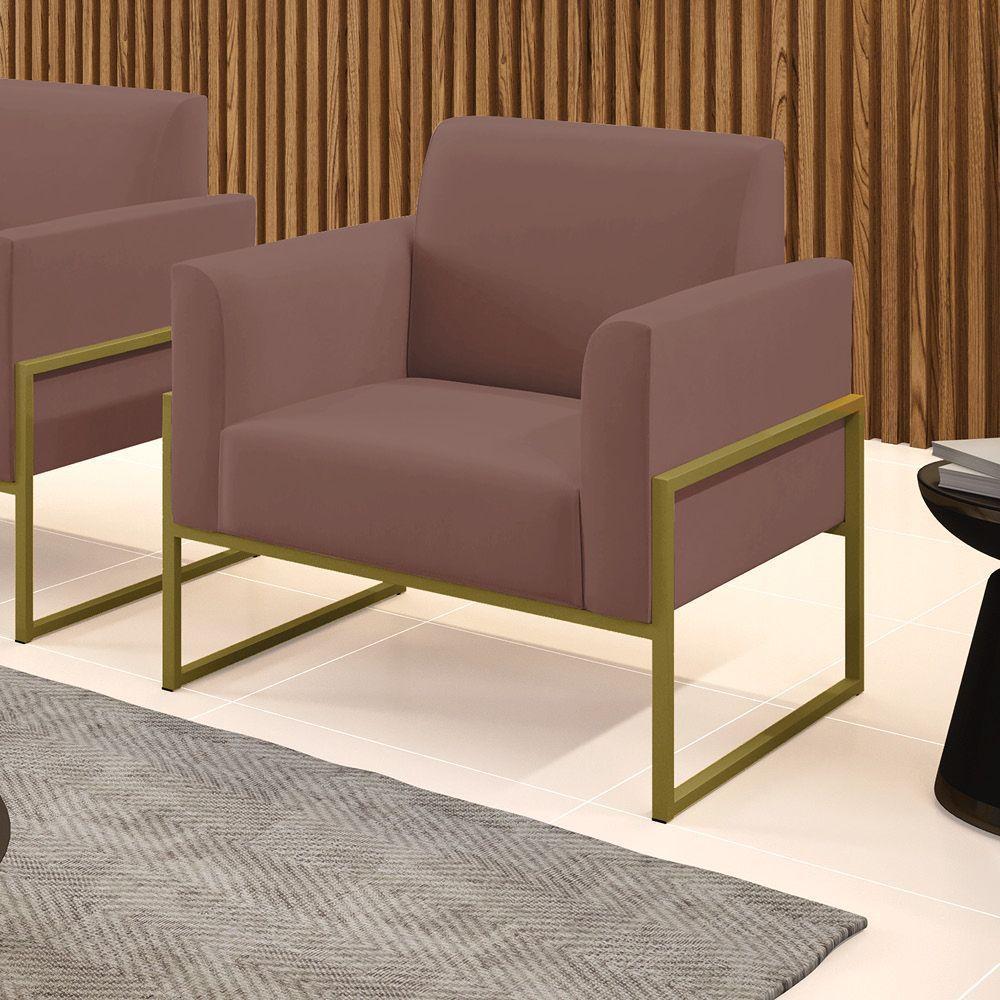 Poltrona Base Industrial Alta Dourado Marisa Veludo D03 - D\'rossi Cor Rose - 3