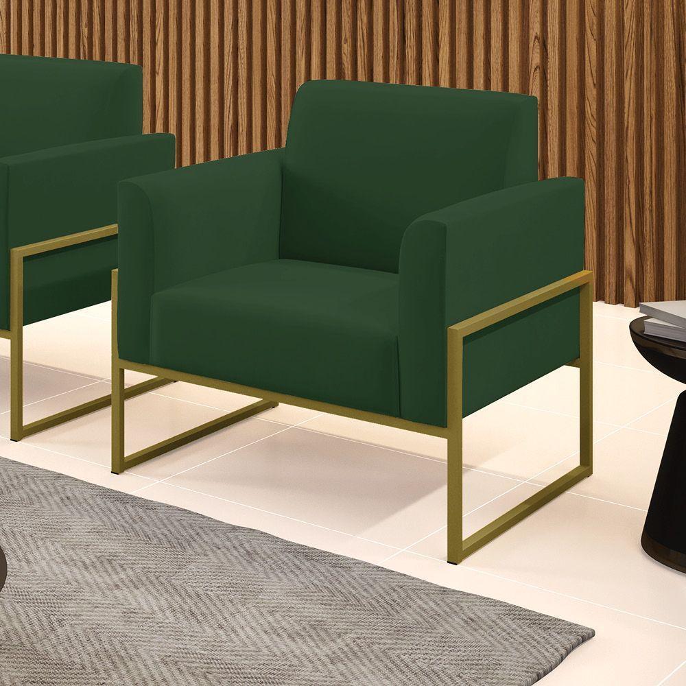 Poltrona Base Industrial Alta Dourado Marisa Veludo D03 - D\'rossi Cor Verde - 4