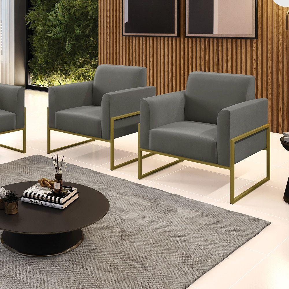 Kit 2 Poltronas Base Industrial Alta Dourado Marisa Suede D03 - D\'rossi Cor Grafite - 2