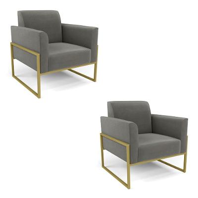 Kit 2 Poltronas Base Industrial Alta Dourado Marisa Suede D03 - D\'rossi Cor Grafite