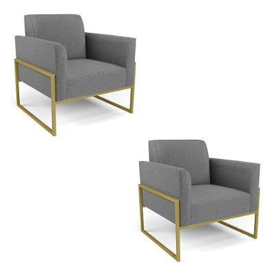 Kit 2 Poltronas Base Industrial Alta Dourado Marisa Linho D03 - D\'rossi Cor A26 Grafite